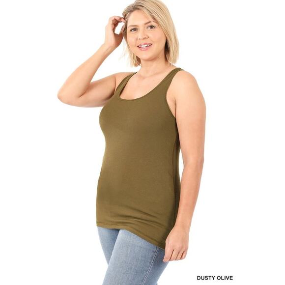 2X Dusty Olive Ribbed Seamless Racerback Tank Top Zenana oversized comfort plus - Picture 2 of 5